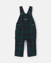 Lined plaid corduroy overalls, navy and green