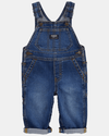 Washed dark classic denim overalls