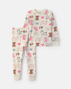 Pijama 2 piezas de terciopelo, corazones en crema - Carter's