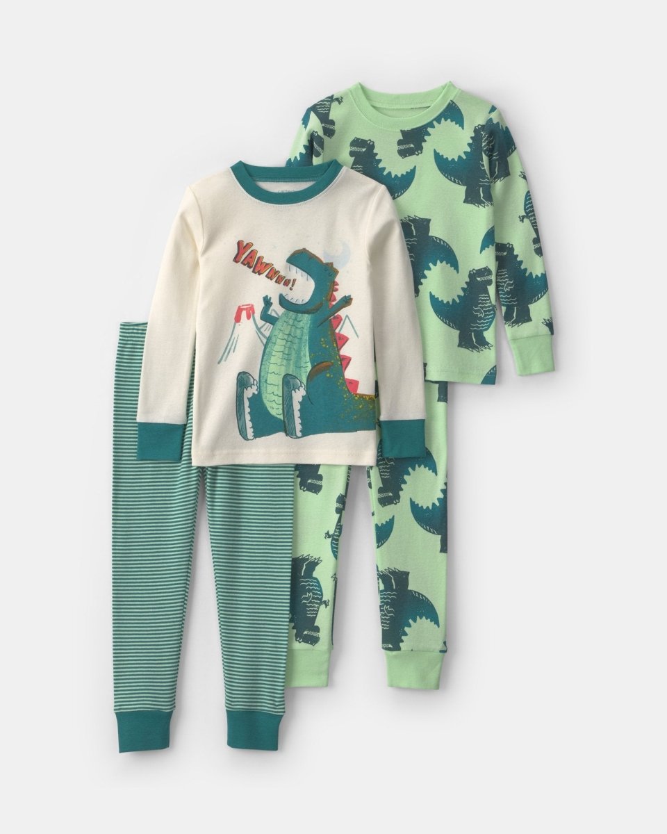 Pijama 4 piezas de algodón, dinosaurios bostezando en verde - Carter's