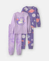 Pijama 4 piezas de algodón, perro astronauta en morado