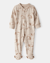 Cotton pajama set with beige mammoth print