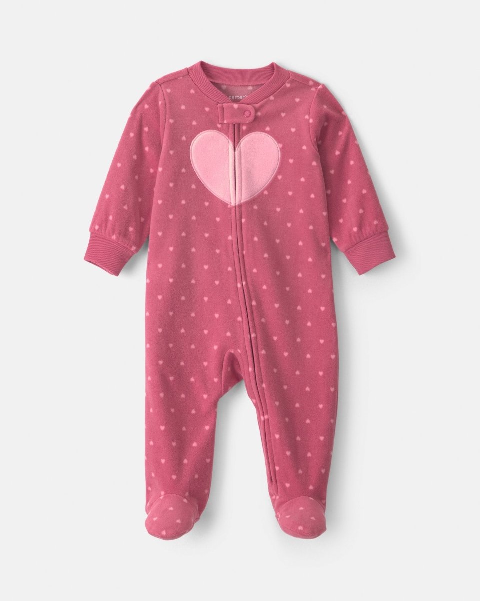 Pijama de polar con pie, corazones en rosa - Carter's