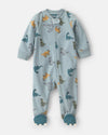 Pijama de polar con pie, dinosaurios en azul