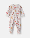 Pijama de polar con pie, hojas de otoño en gris