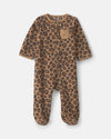 Pijama de polar con pie, leopardo en marrón