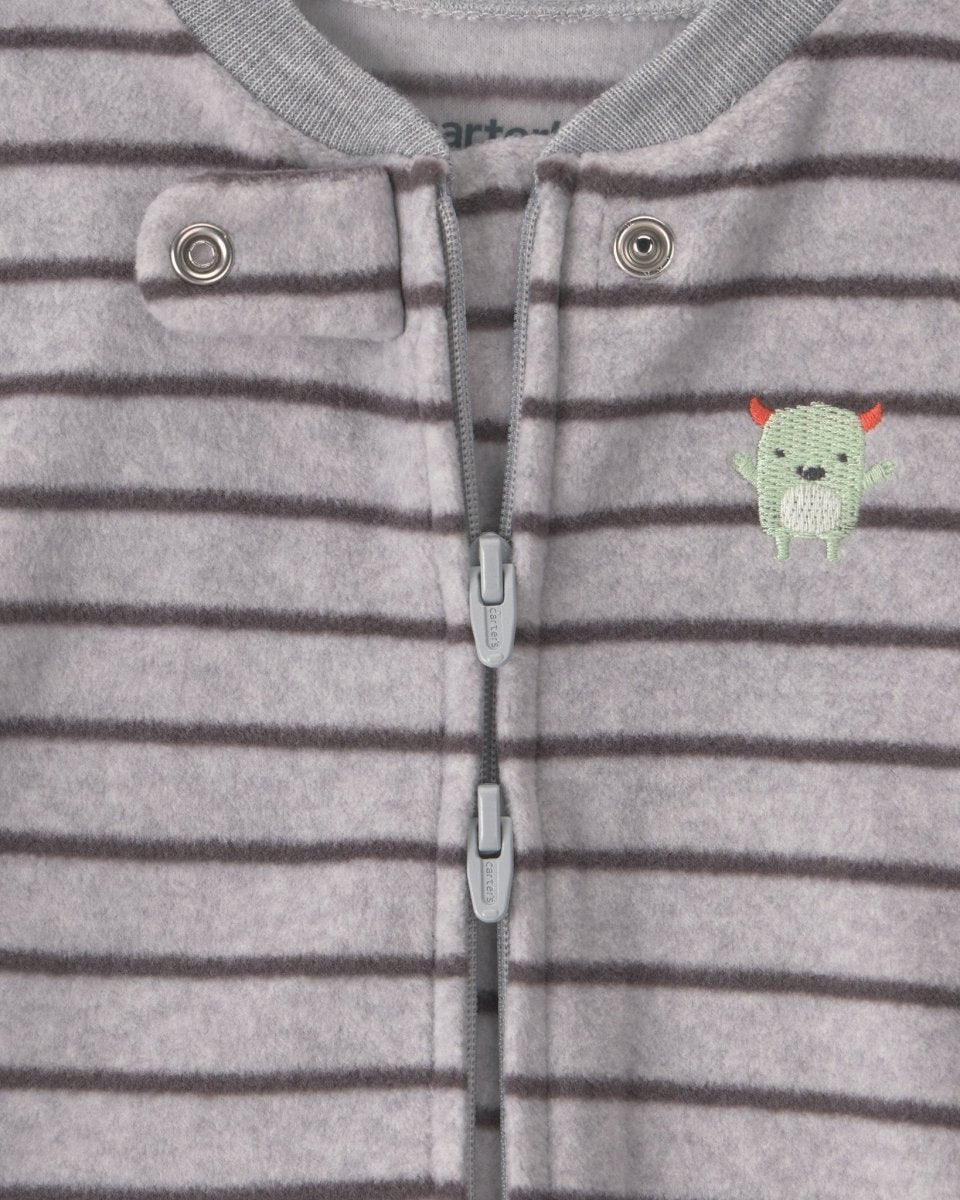 Pijama de polar con pie, monstruos a rayas en gris - Carter's