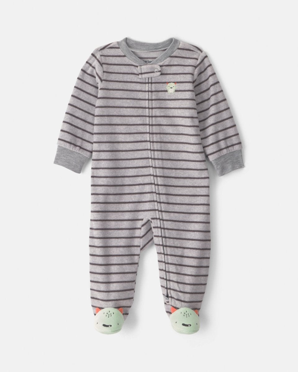 Pijama de polar con pie, monstruos a rayas en gris - Carter's