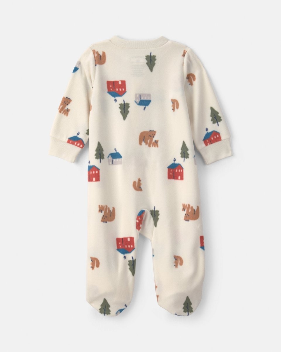 Pijama de polar con pie, osos y cabaña en crema - Carter's