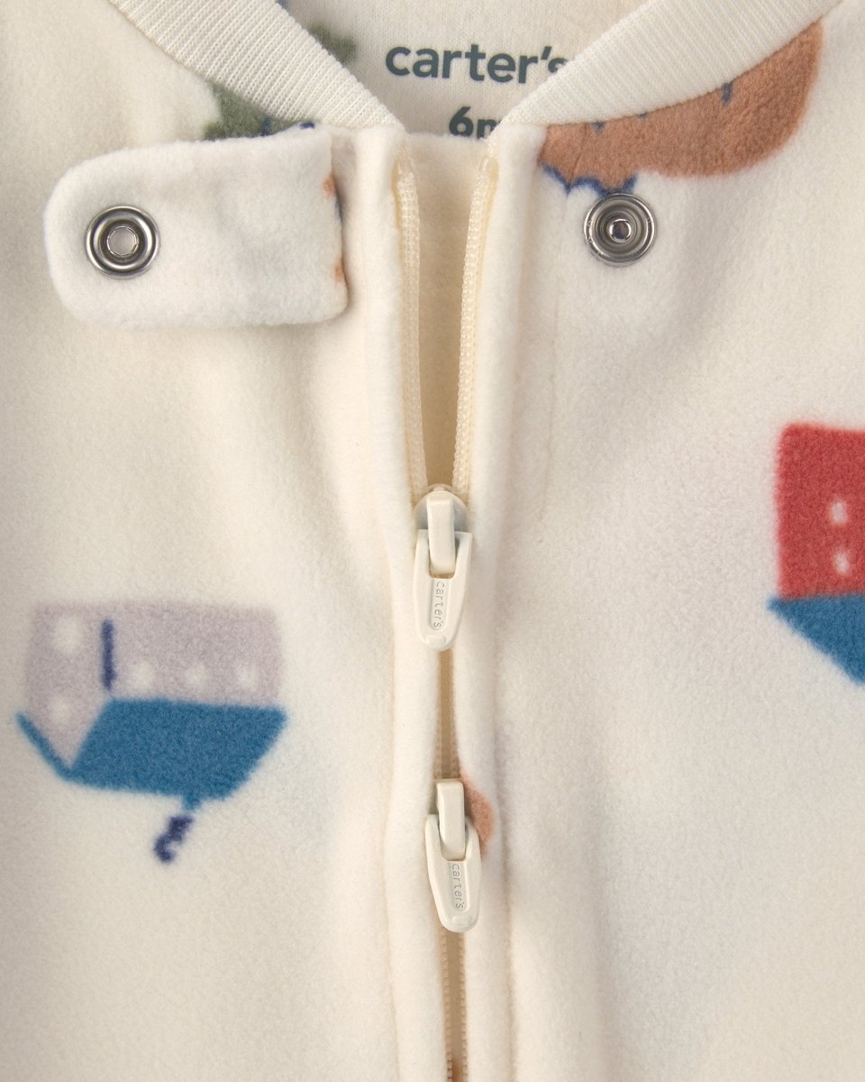 Pijama de polar con pie, osos y cabaña en crema - Carter's