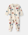 Pijama de polar con pie, osos y cabaña en crema