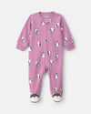 Pijama de polar con pie, pingüinos en morado