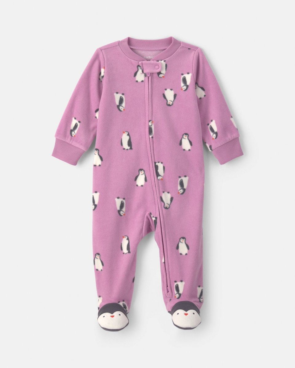 Pijama de polar con pie, pingüinos en morado - Carter's