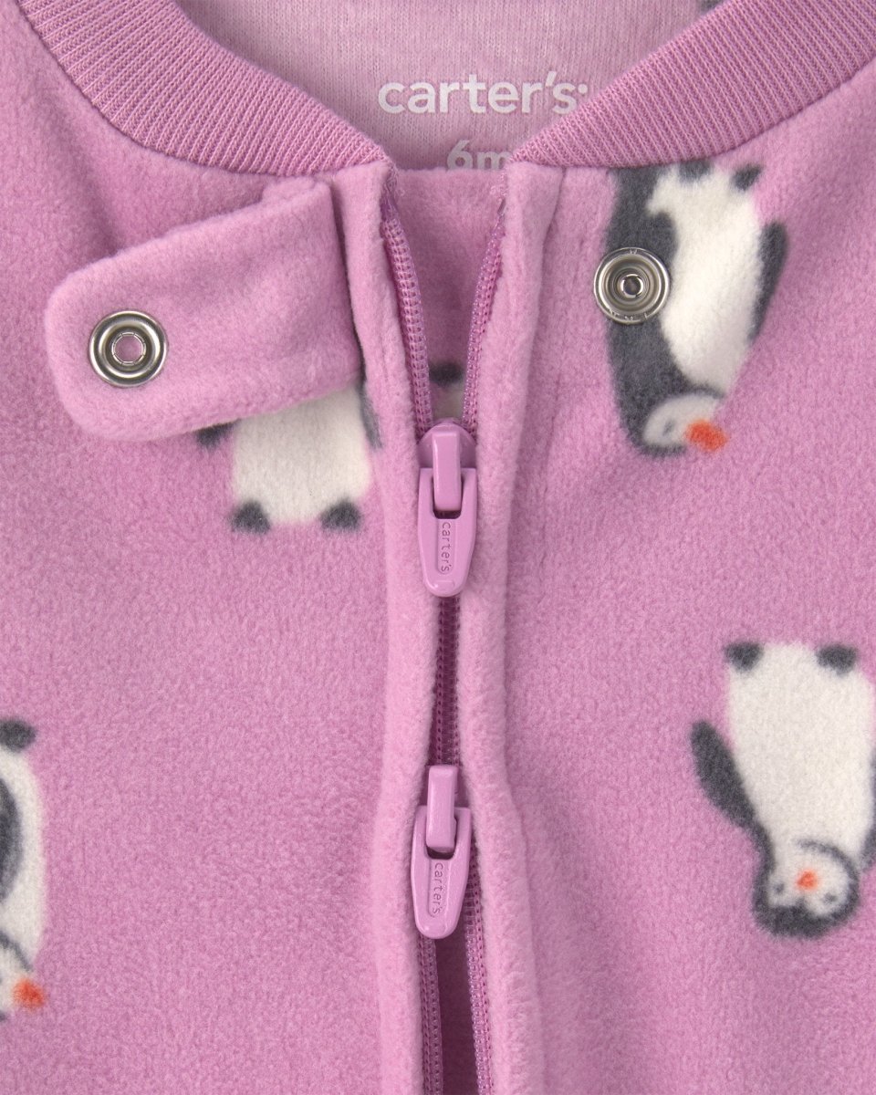 Pijama de polar con pie, pingüinos en morado - Carter's