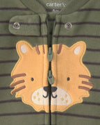 Pijama de polar con pie, tigres a rayas en verde - Carter's