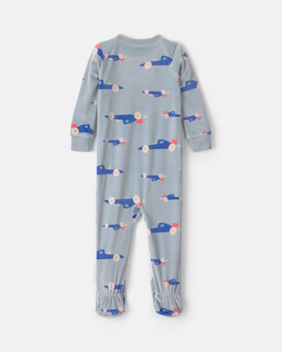 Pijama de terciopelo con pie, coches en azul - Carter's