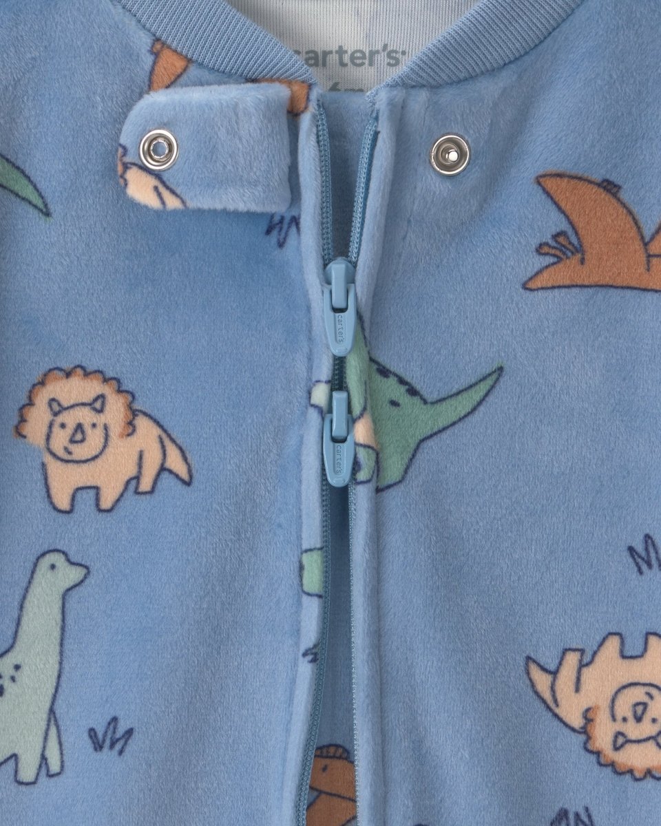 Pijama de terciopelo con pie, dinosaurios en azul - Carter's