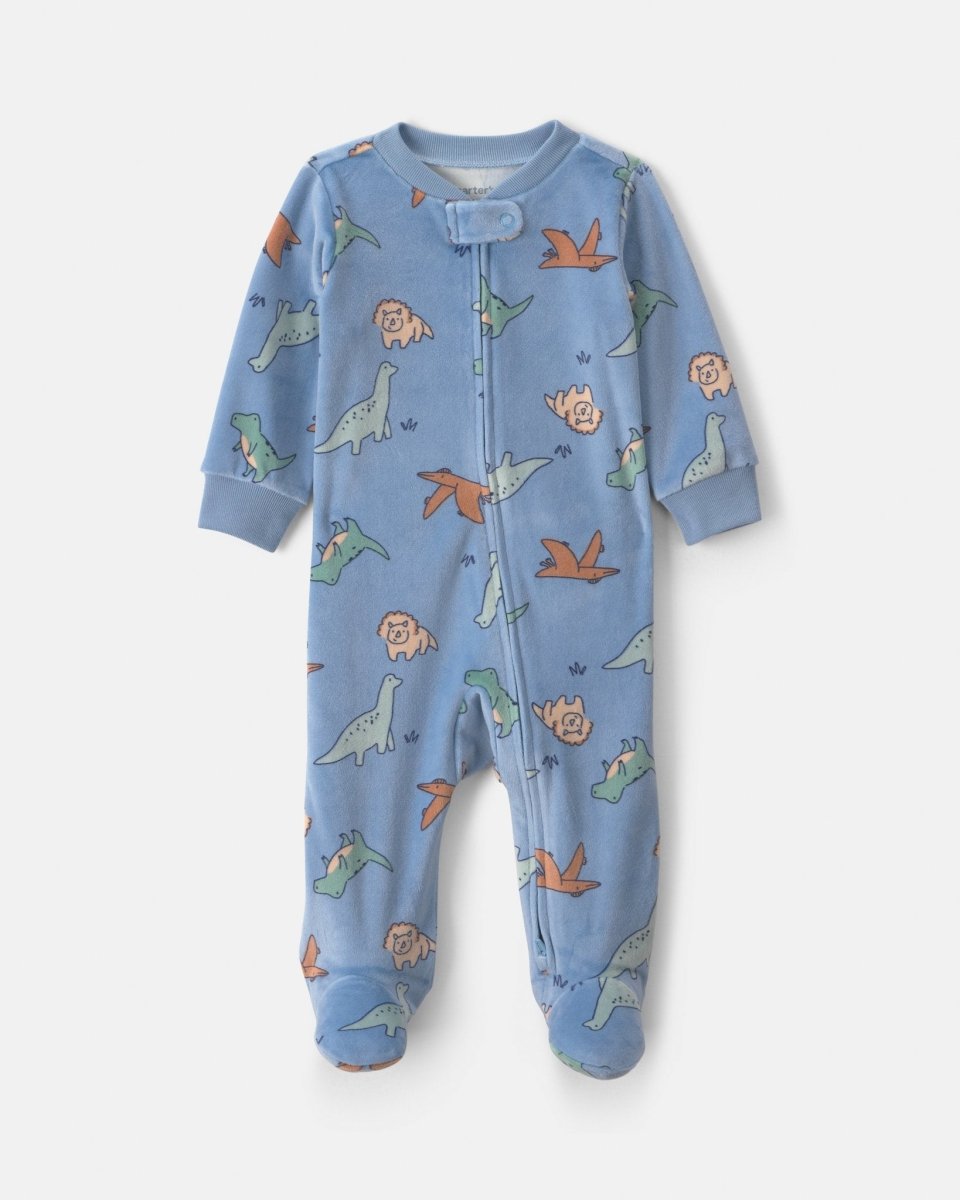 Pijama de terciopelo con pie, dinosaurios en azul - Carter's