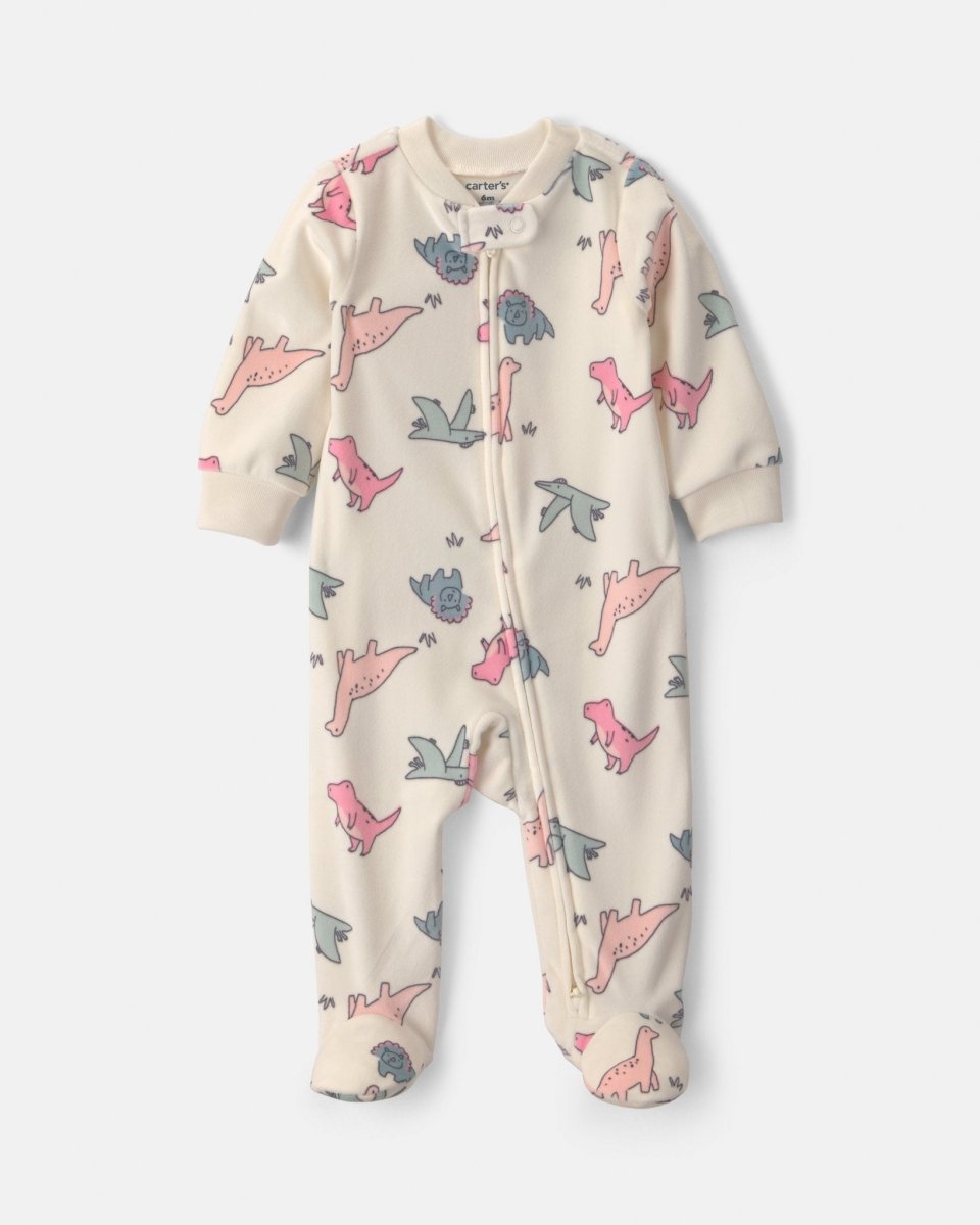 Pijama de terciopelo con pie, dinosaurios en crema - Carter's