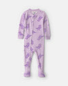 Velour footed pajamas, dinosaurs in purple