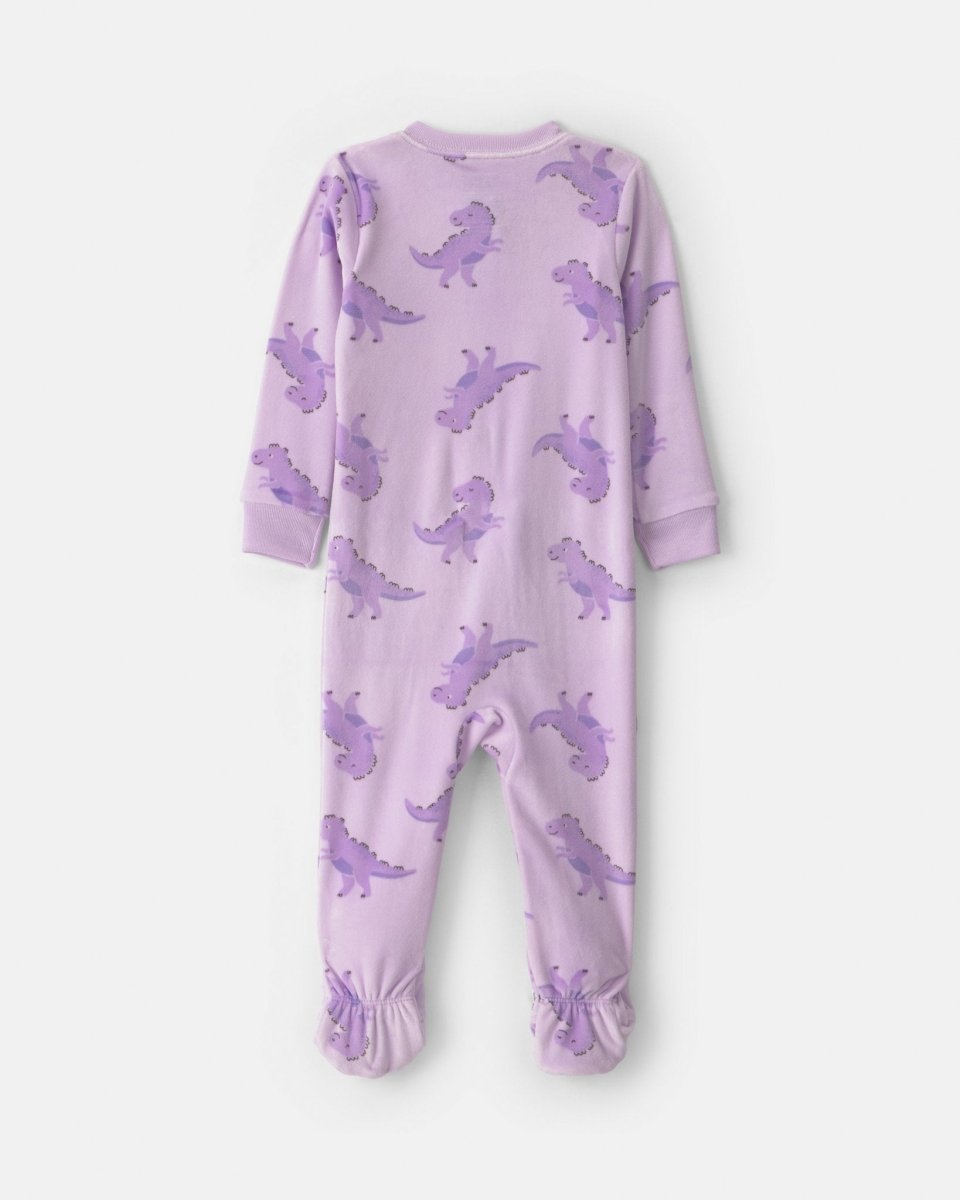 Pijama de terciopelo con pie, dinosaurios en morado - Carter's