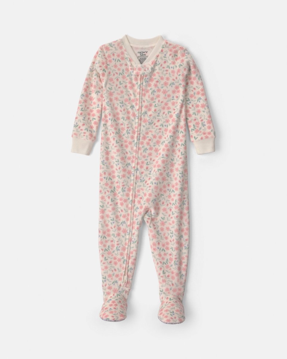 Pijama de terciopelo con pie, flores en crema - Carter's