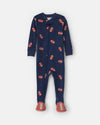 Velour footed pajamas, football in blue