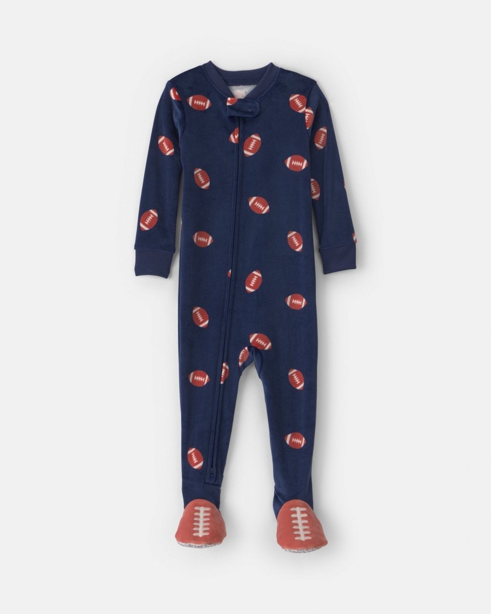 Pijama de terciopelo con pie, fútbol americano en azul - Carter's