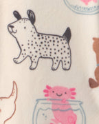 Pijama de terciopelo con pie, mascotas en crema - Carter's