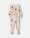 Pijama de terciopelo con pie, mascotas en crema