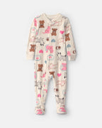 Pijama de terciopelo con pie, mascotas en crema - Carter's