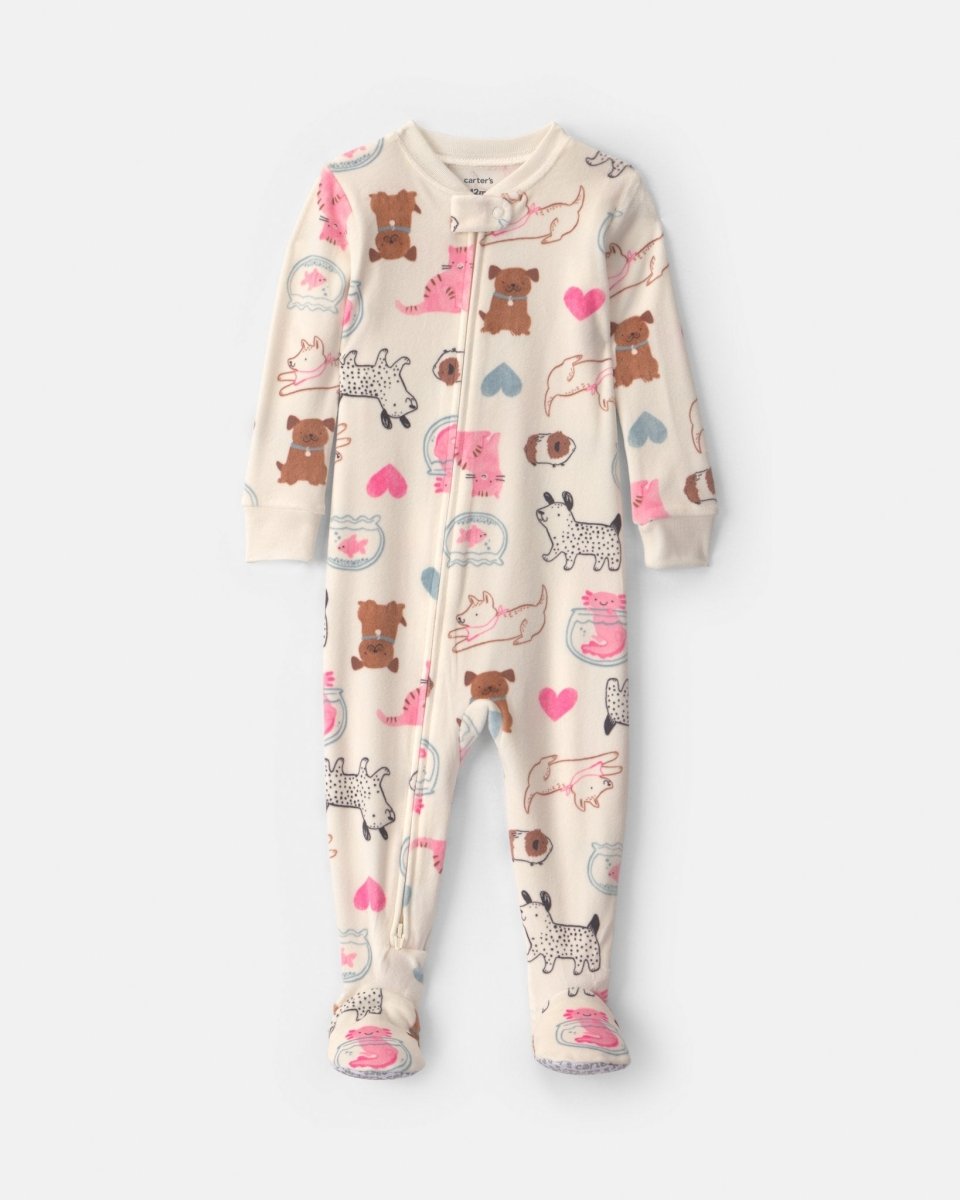 Pijama de terciopelo con pie, mascotas en crema - Carter's
