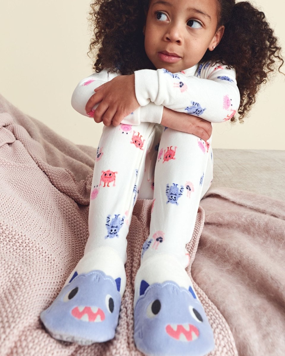 Pijama de terciopelo con pie, monstruos color crema - Carter's
