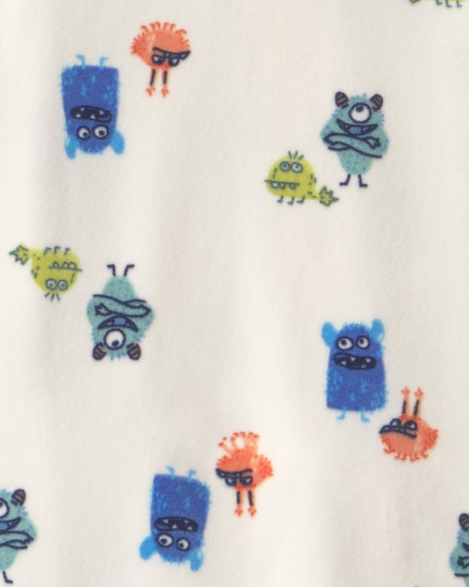 Pijama de terciopelo con pie, monstruos en crema - Carter's