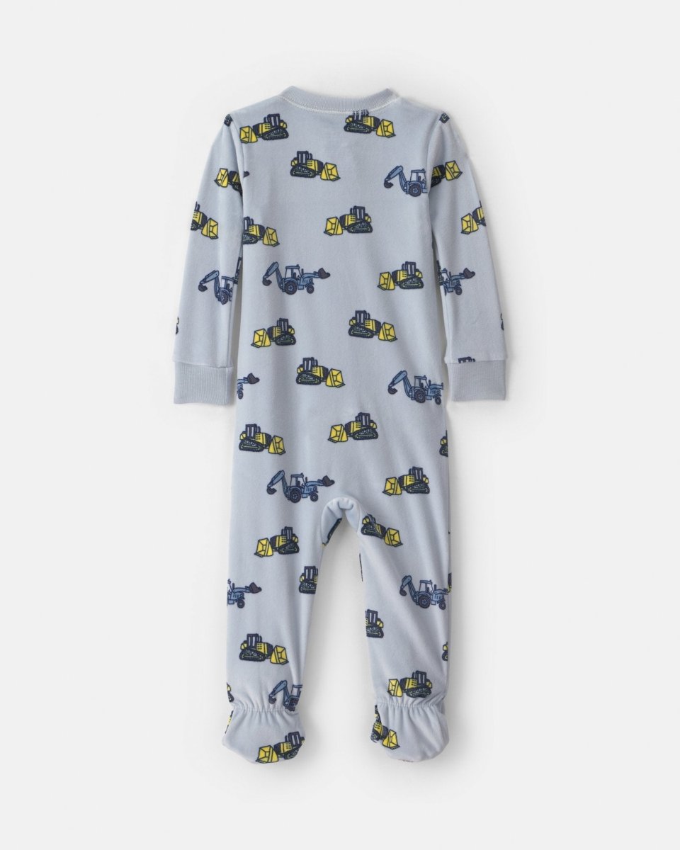 Pijama de terciopelo con pie, obras y excavadoras - Carter's