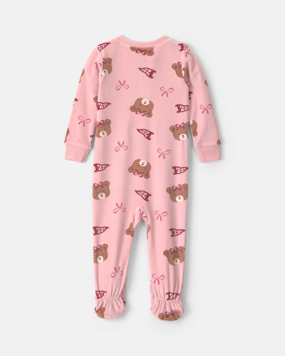 Pijama de terciopelo con pie, osos con lazos en rosa - Carter's