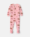 Pijama de terciopelo con pie, osos con lazos en rosa