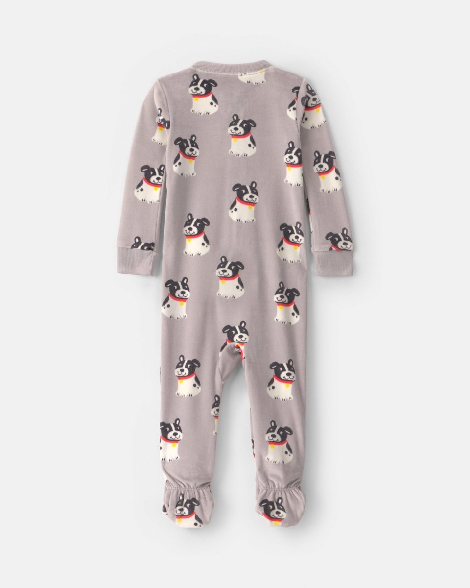 Pijama de terciopelo con pie, perritos en gris - Carter's