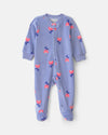 Pijama de terciopelo con pie, tulipanes en azul