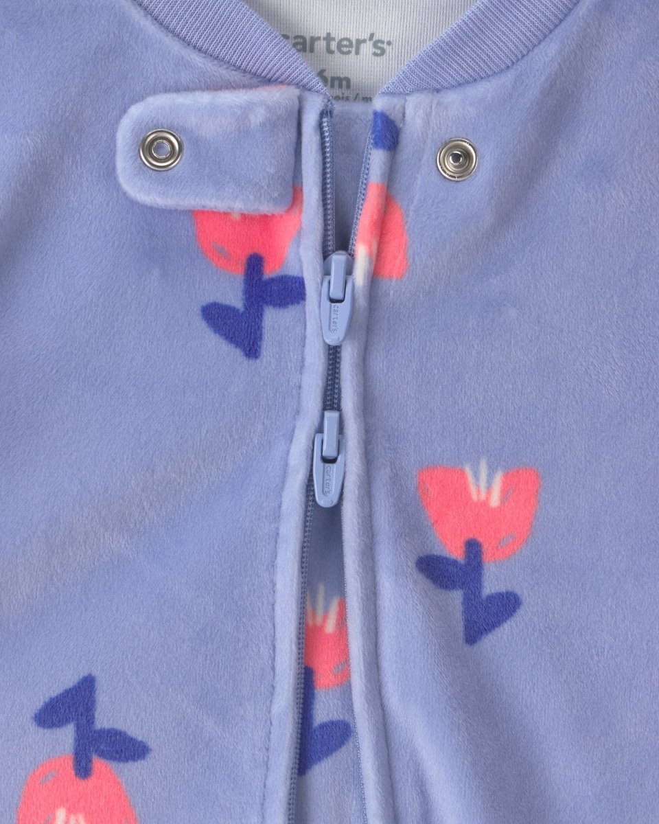 Pijama de terciopelo con pie, tulipanes en azul - Carter's