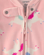 Pijama de terciopelo con pie, unicornios en rosa - Carter's
