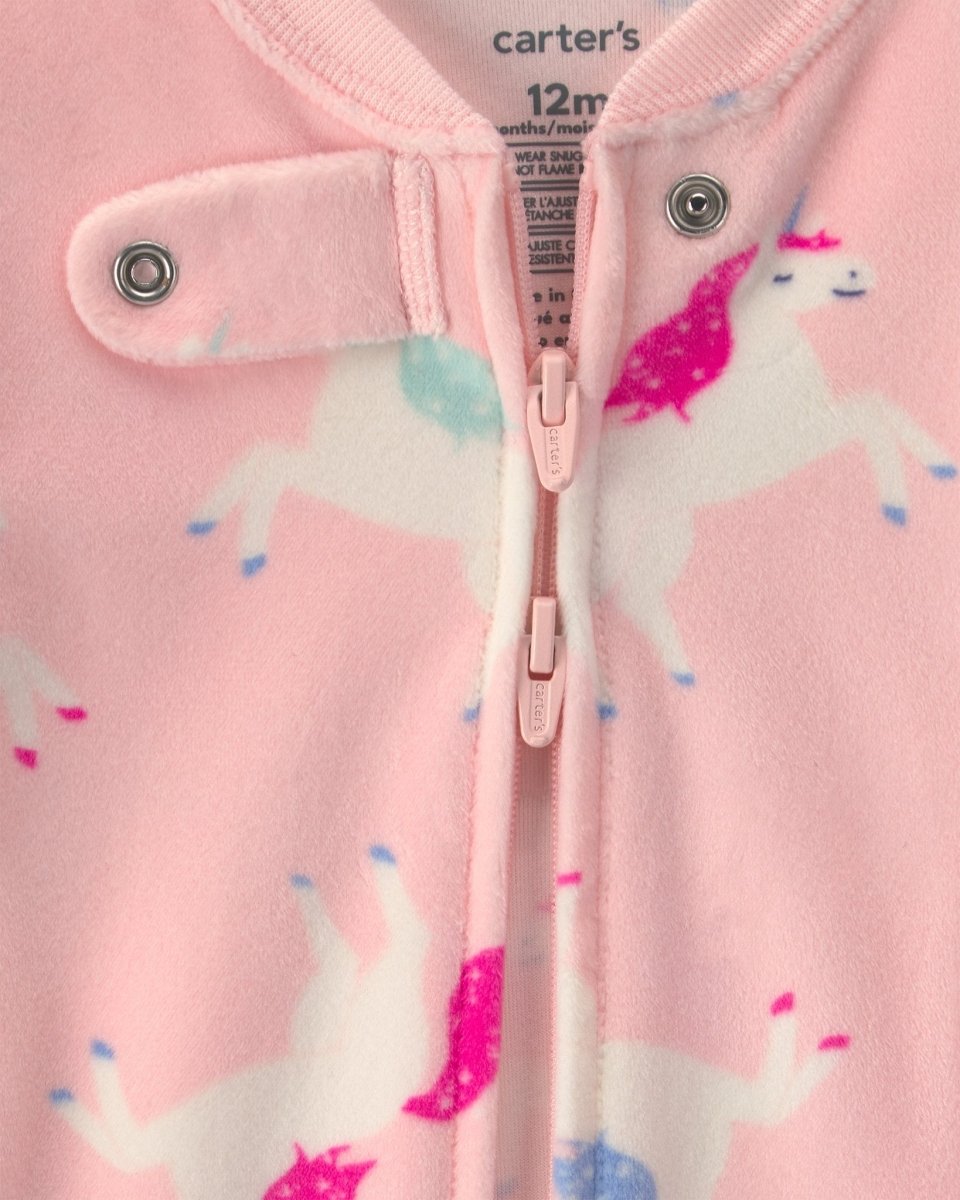 Pijama de terciopelo con pie, unicornios en rosa - Carter's