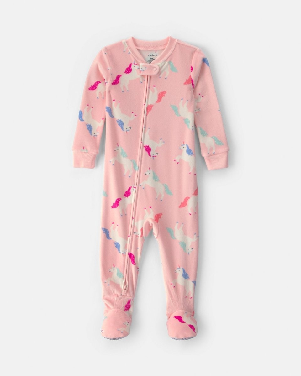 Pijama de terciopelo con pie, unicornios en rosa - Carter's