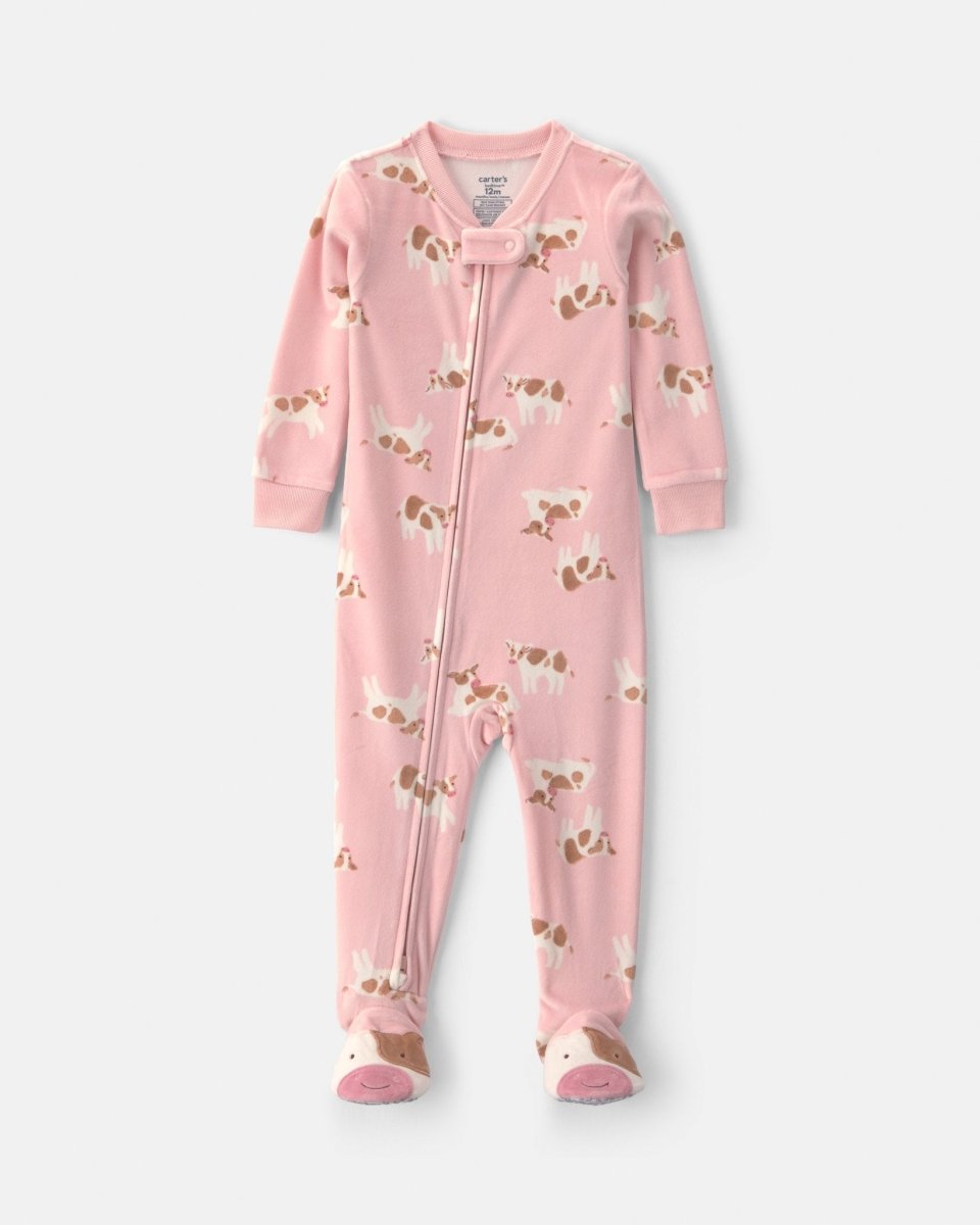 Pijama de terciopelo con pie, vaquitas en rosa - Carter's