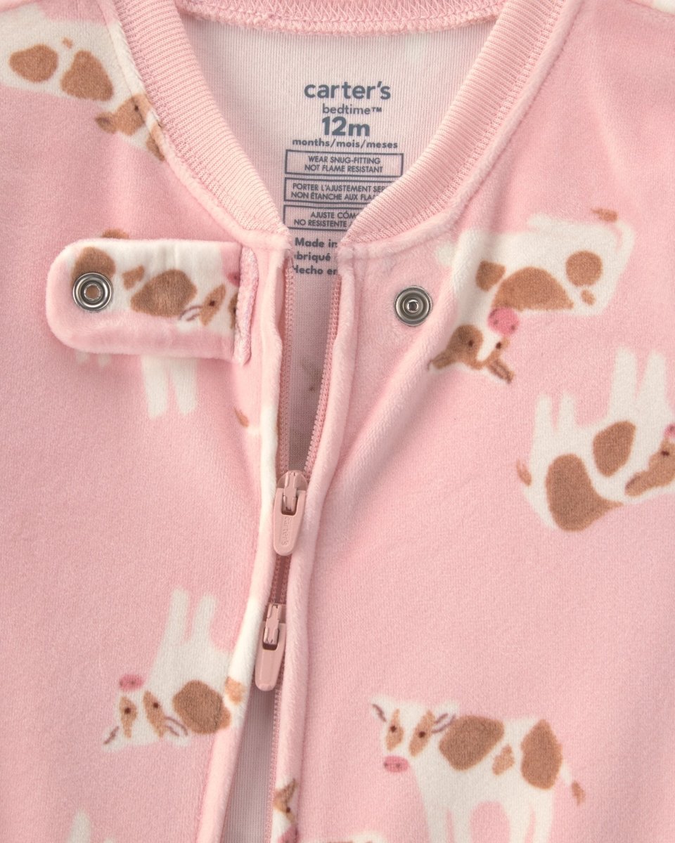 Pijama de terciopelo con pie, vaquitas en rosa - Carter's