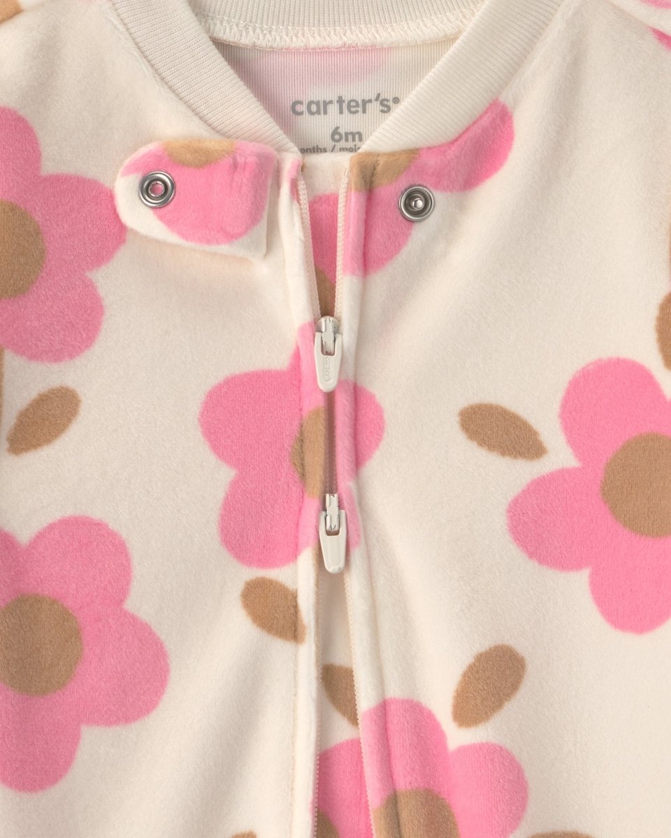 Pijama de terciopelo con pie y cremallera, flores - Carter's