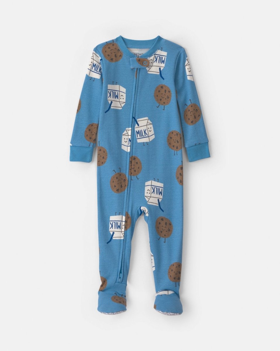 Pijama de una pieza con pie, leche y galletas en azul - Carter's