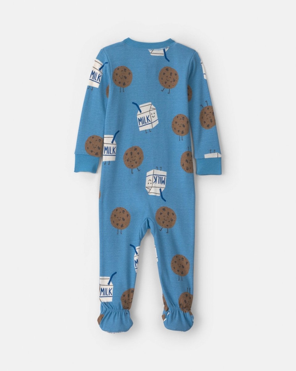 Pijama de una pieza con pie, leche y galletas en azul - Carter's