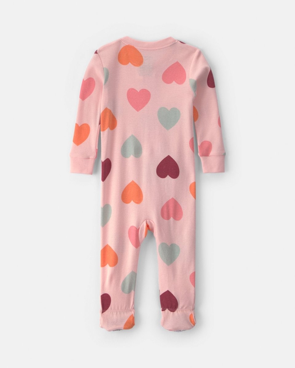 Pijama de una pieza con pie y cremallera, corazones en rosa - Carter's
