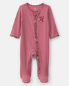 Pijama de una pieza con pie y cremallera, flores en rosa